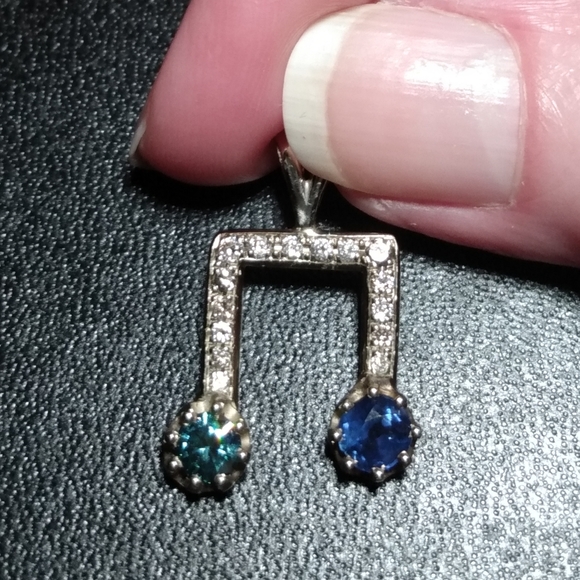 Custom Music Note WG Diamond Sapphire pendant - Picture 5 of 11